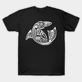 White dolphin tattoo style turquoise background T-Shirt